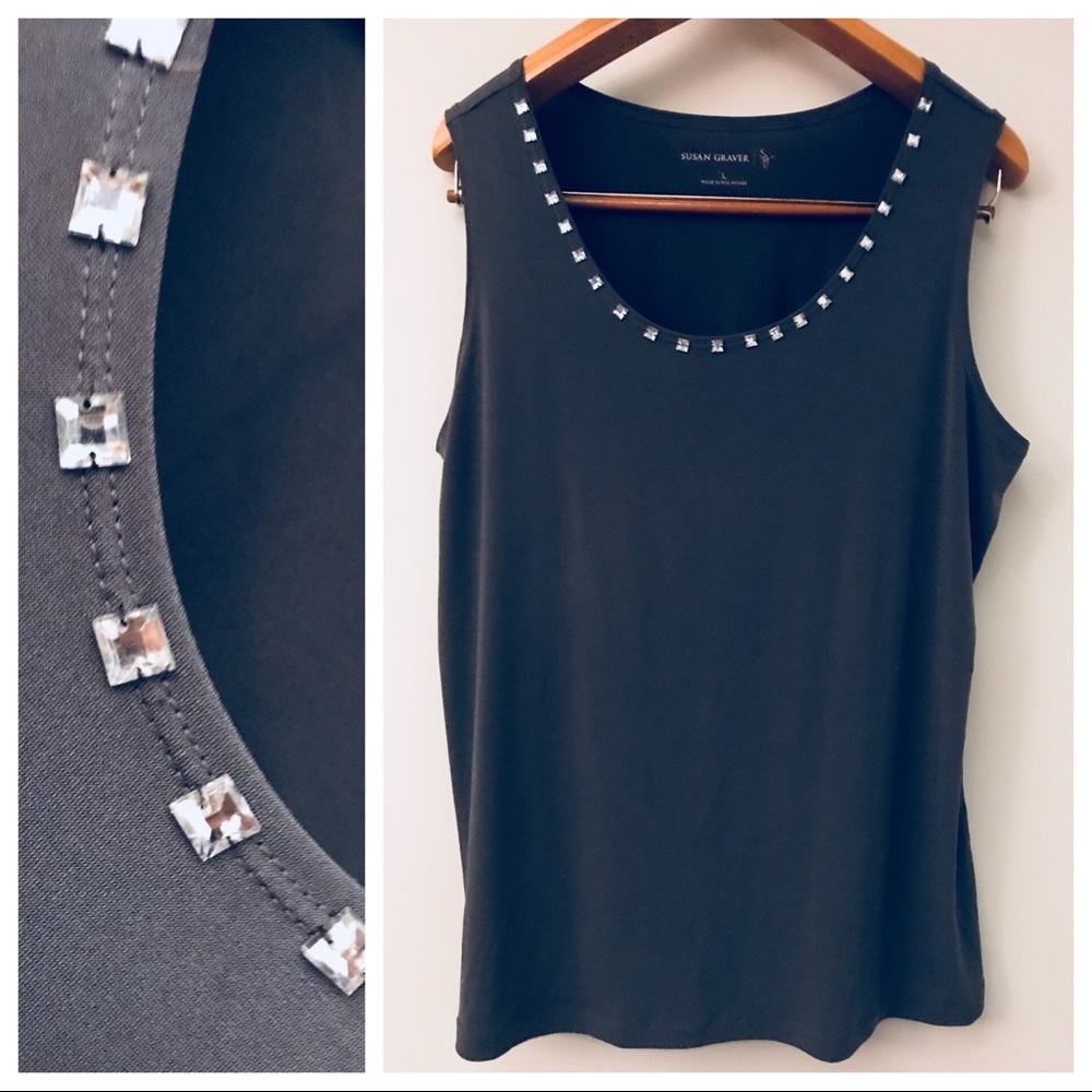 Modern rhinestone embellished tank blouse sz L